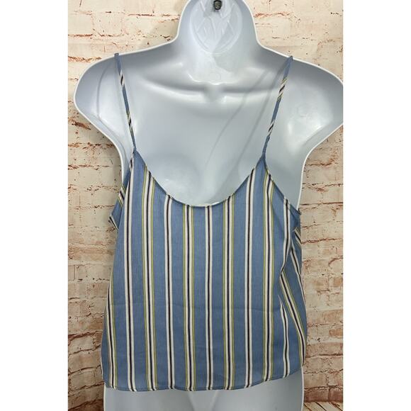 Lush V-Neck Crop Blouse Sz Small Sleeveless Front Tie Blue Striped Top - Picture 4 of 4